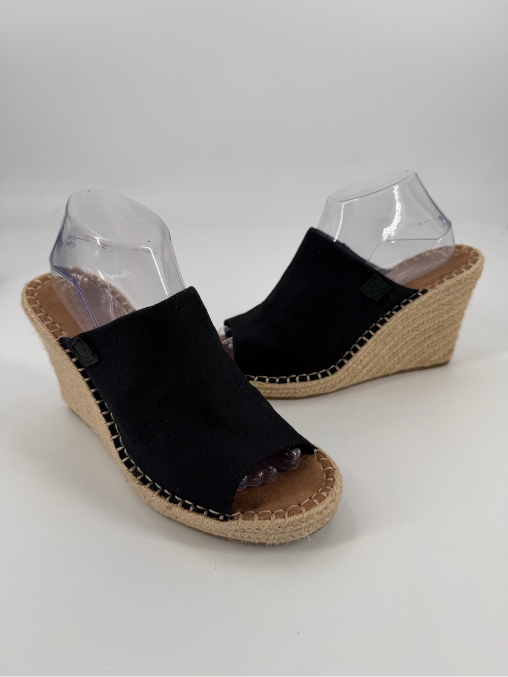 TOMS Monica Slip On Black Canvas Espadrille Wedge